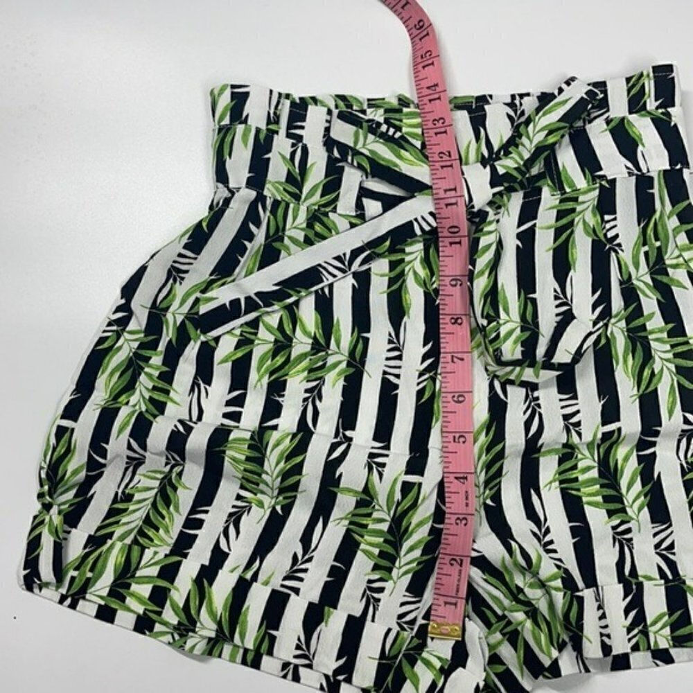 NWT xoxo Stripe & Leaves Print High Rise Paper Bag Style Shorts w Tie Waist S - Picture 10 of 11
